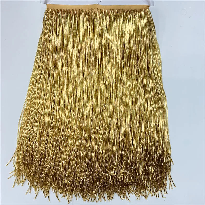 Gold beaded tassel fringe trim for curtains and DIY projects