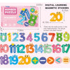 A set of digital learning magnetic stickers featuring numbers, letters, and mathematical symbols for children.