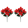 Artificial poinsettia bouquet set of two with five heads per stem for holiday decor