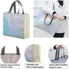 Iridescent holographic gift bags with sturdy handles shown in various angles and details.