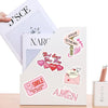 A set of Jesus phrase graffiti stickers on a white card featuring messages like God says you are strong and loved and Amen