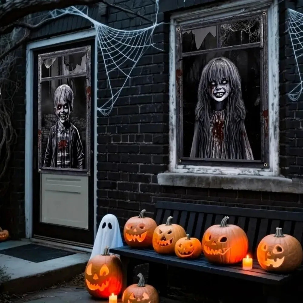 Scary Halloween Window Cover Set with Blood-Themed Design