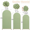 Set of three stretchy fabric arch covers in sage green with various heights and textures for wedding backdrops