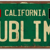 Vintage metal wall sign featuring the word SUBLIME on a green background with California and Long Beach labels.