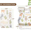 A set of disposable baby bibs featuring various jungle animals and cactus patterns, shown with size measurements.