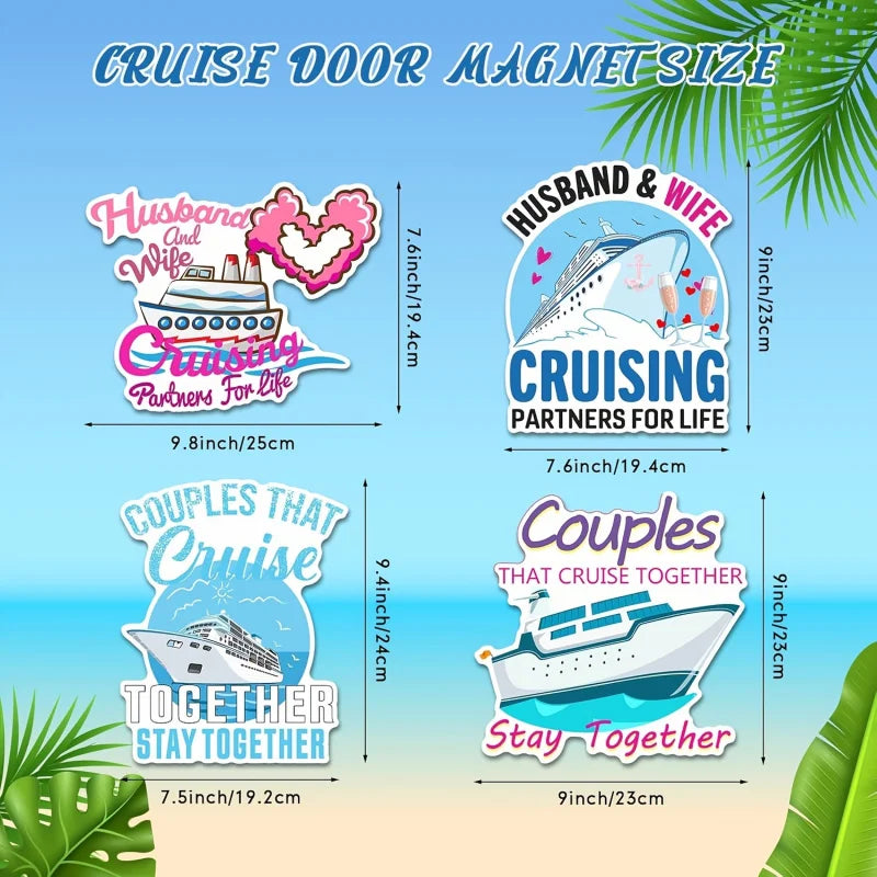 Set of magnetic cruise door decorations featuring couples and cruise ships for couples that cruise together