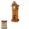 A vintage-style wooden clock and furniture display model built from building blocks.