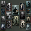 A collection of dark academia witch demon art canvas prints featuring figures, landscapes, and mystical scenes.