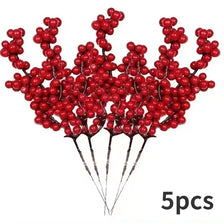 Cluster of artificial red berry branches used for Christmas decoration