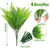 Four bundles of artificial Boston ferns with fixed stems and lifelike leaves for home decor