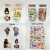 A collection of decals featuring a bold afro girl design for tumblers, mugs, and more.