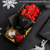 A demonstration picture showing a handcrafted soap rose bouquet inside a gift box with a glowing effect.