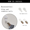 Zubehör für die Installation, einschließlich Clips und nahtlose Nägel, gezeigt neben einer Nahaufnahme eines Nagels und zweie