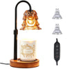 Elegant gold candle warmer lamp with a timer and adjustable height on a wooden base