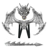 A silver dragon wings and tail cosplay costume set for kids, featuring a detailed skeletal design.