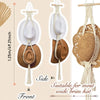 Macrame hat hanger displaying a wide-brim hat in brown and beige tones for wall storage