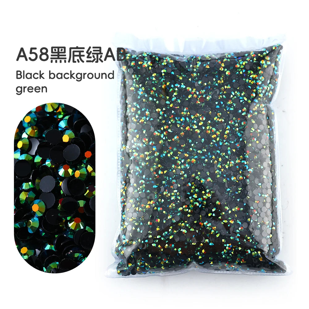 Bag of A58 black background green resin rhinestones for crafting