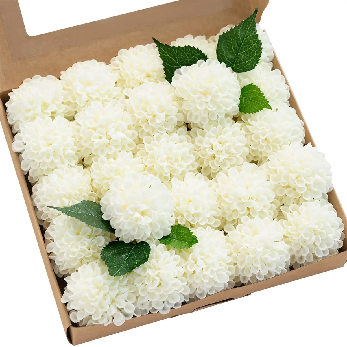 White Dahlia Artificial Flowers with Stems – 25-Piece Set for Wedding & Event Decor