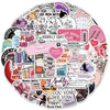 A circular sticker design featuring various literary and romantic themes like dark romance, magic, book clubs, and spicy genr
