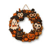 Vintage Halloween wooden wreath featuring carved cats and an owl for door or wall decoration