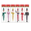 A set of Christmas elf decorations with lights in various outfits and poses.