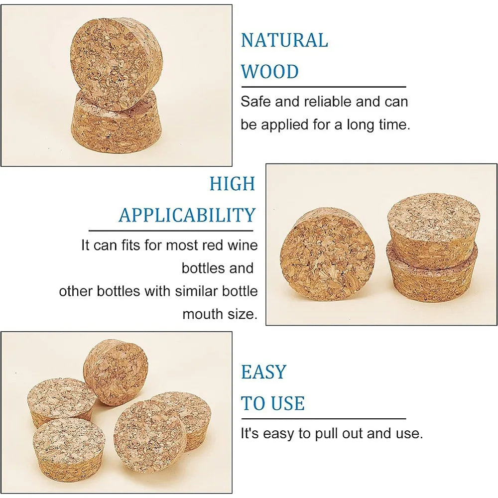 Natural wood adhesive cork circles stacked and laid out for crafting and decoration