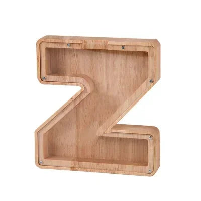 Wooden alphabet letter Z piggy bank coin box for kids in light wood finish