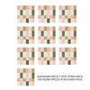 A grid of pink and green peel-and-stick vinyl tile backsplash squares.