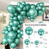 A large cluster of metallic teal balloons arranged in a garland style with various sizes and colors.