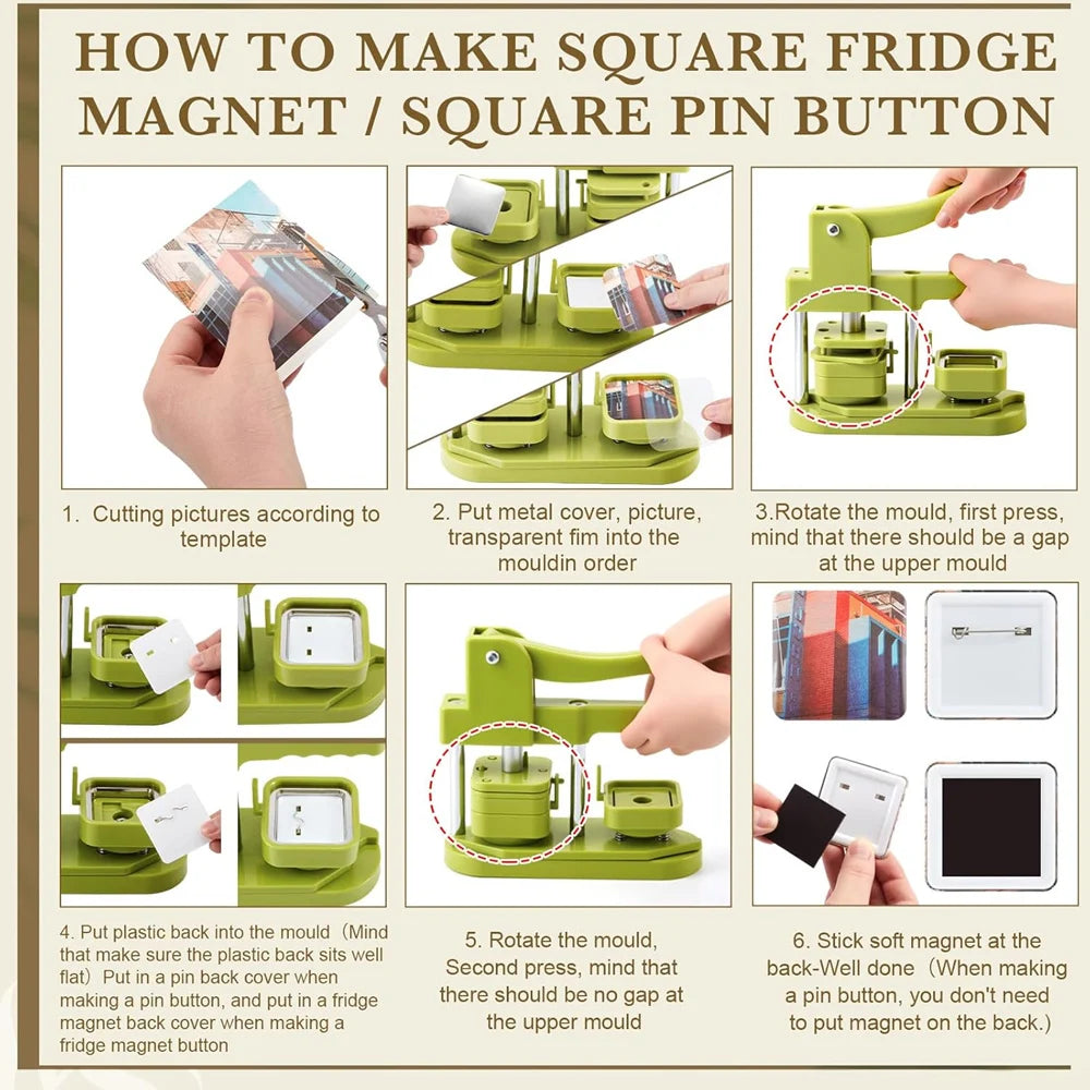 Blank Square Badge Making Kit with Magnetic Backing