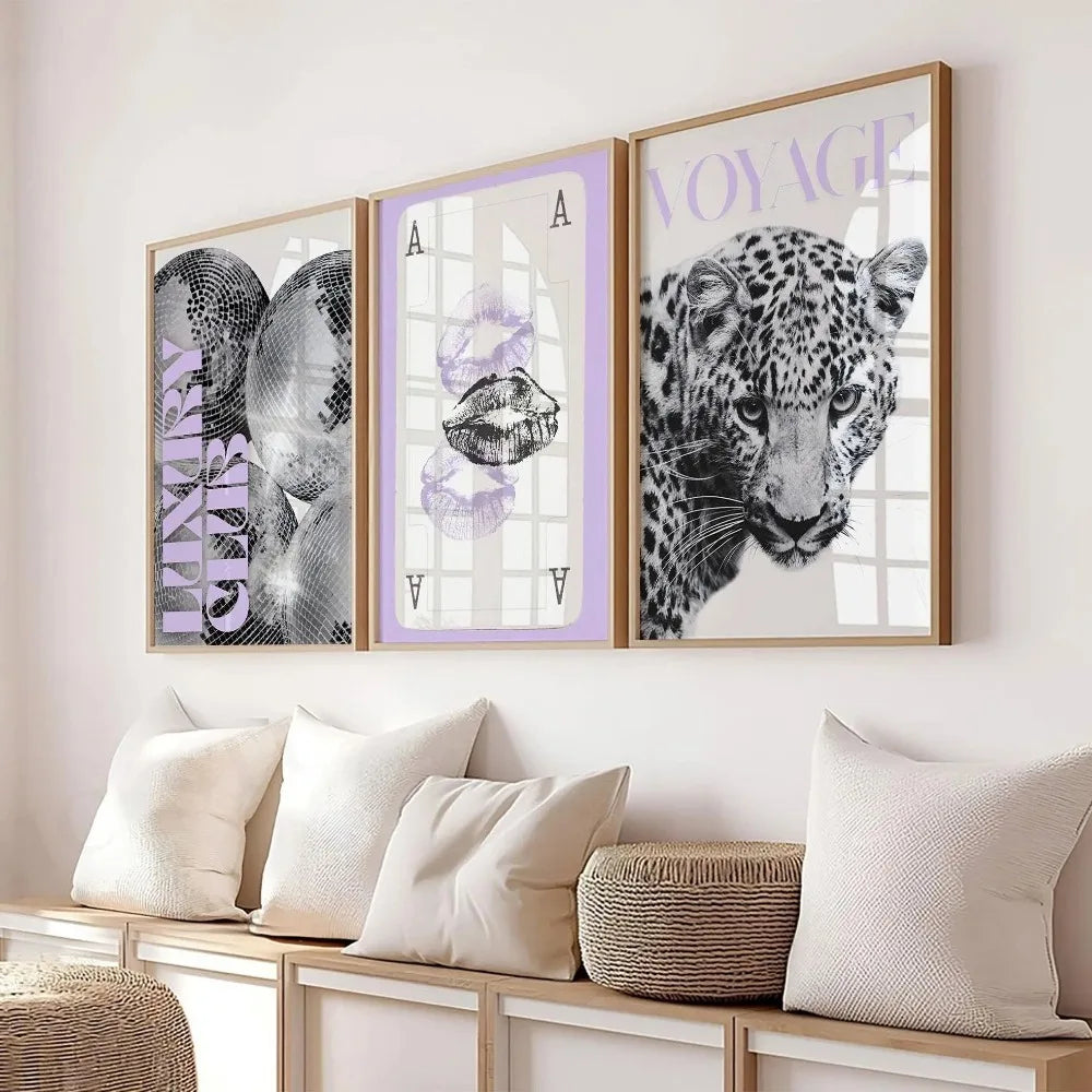 Frameless Leopard & Black-White Gallery Canvas Poster Set (3-Piece)