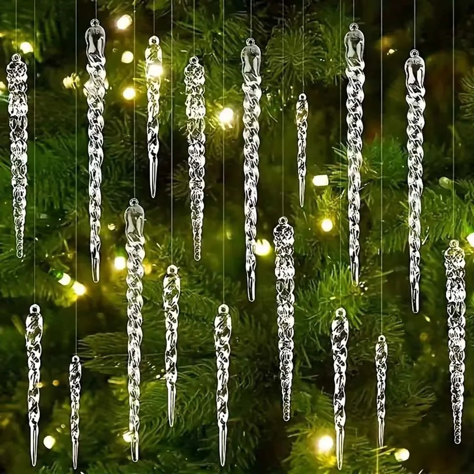 Acrylic Icicle Christmas Tree Ornaments (Set of 12)