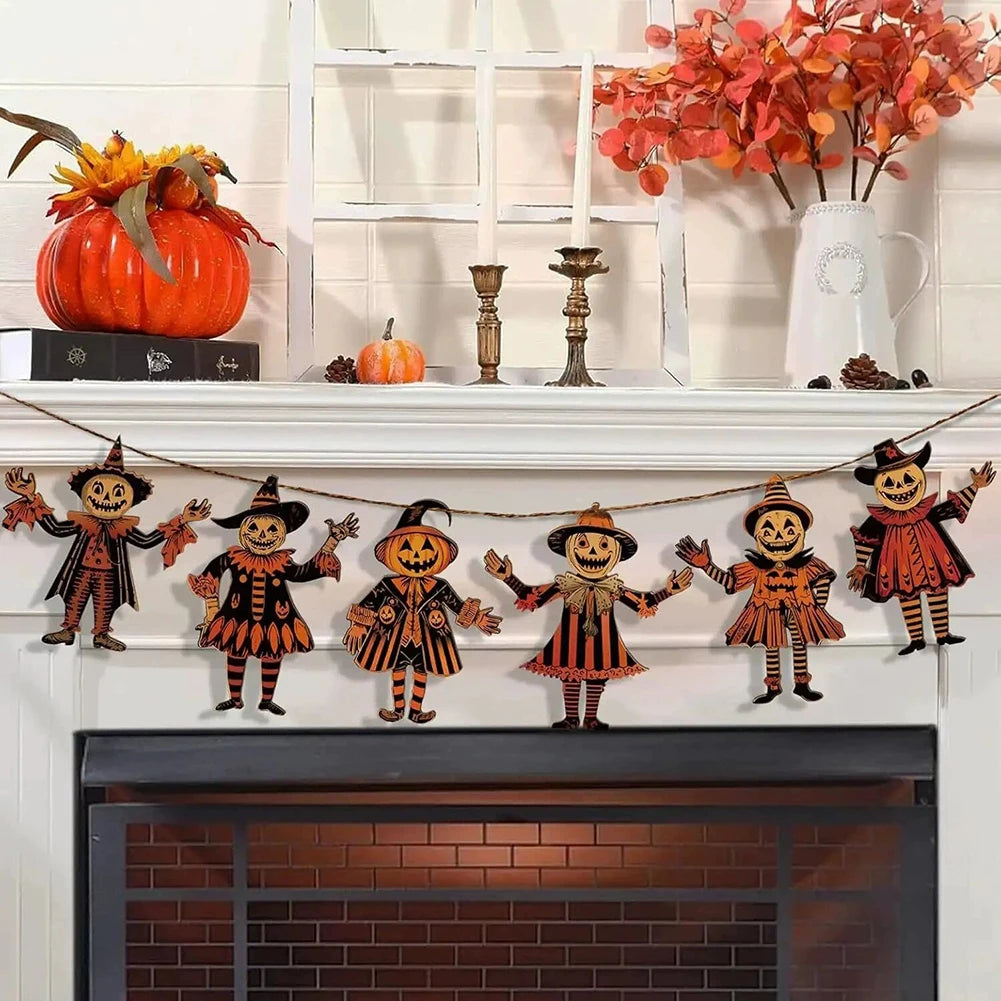 Vintage Wooden Halloween Garland Set (6 Pcs)
