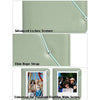 A light green photo album with a textured PU cover and thin rope strap, shown next to a Polaroid-style photo print.