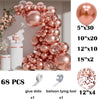 Metallic rose gold balloon garland arch kit with confetti accents and tools