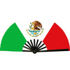 A decorative fan featuring green and red sections with a central emblem of an eagle.