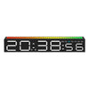 A black LED digital alarm clock displaying the time 20:38:56 with a color-coded light bar above.