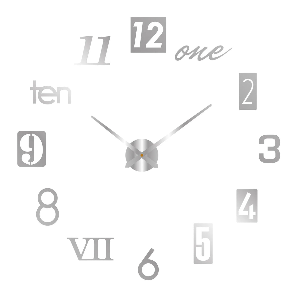 A close-up of a modern 3D acrylic wall clock showing the number twelve on the clock face.