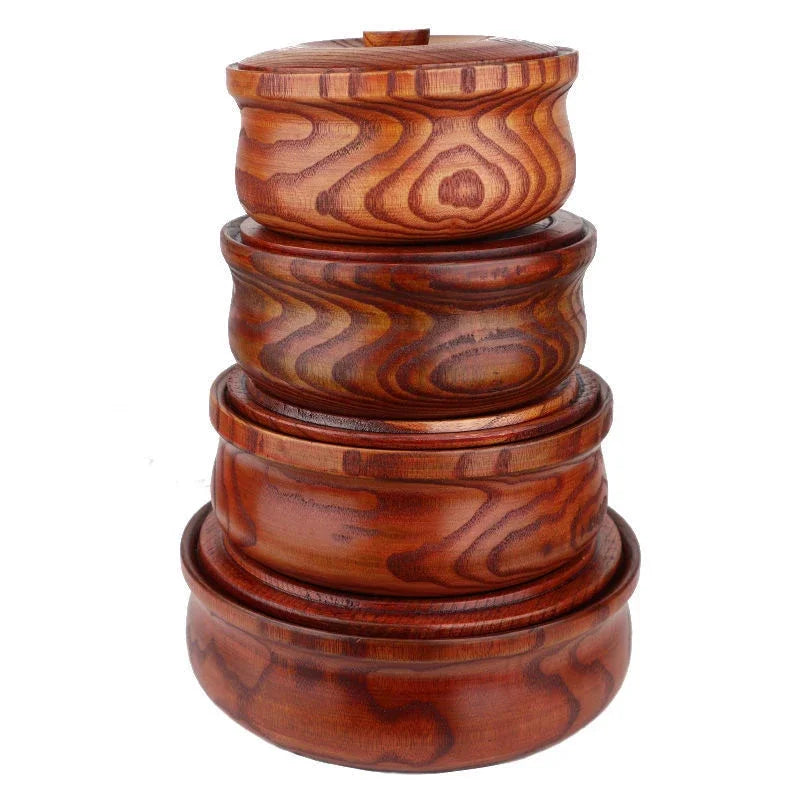Natural Solid Wood Serving Bowl with Lid