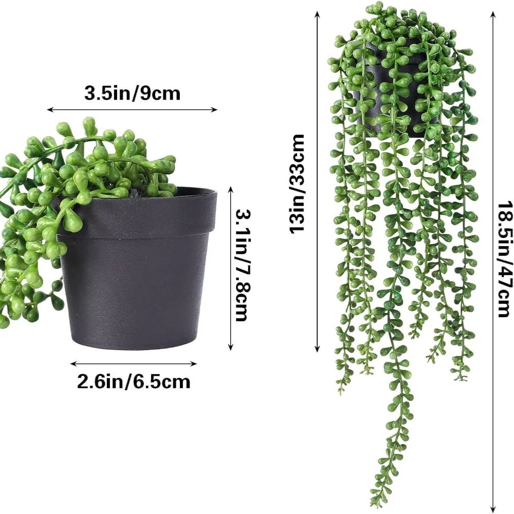 A hanging artificial plant decor featuring lush green foliage cascading down