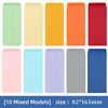 Ten side-loading cash envelopes in various bright and muted colors including green, yellow, orange, red, pink, blue, and gray