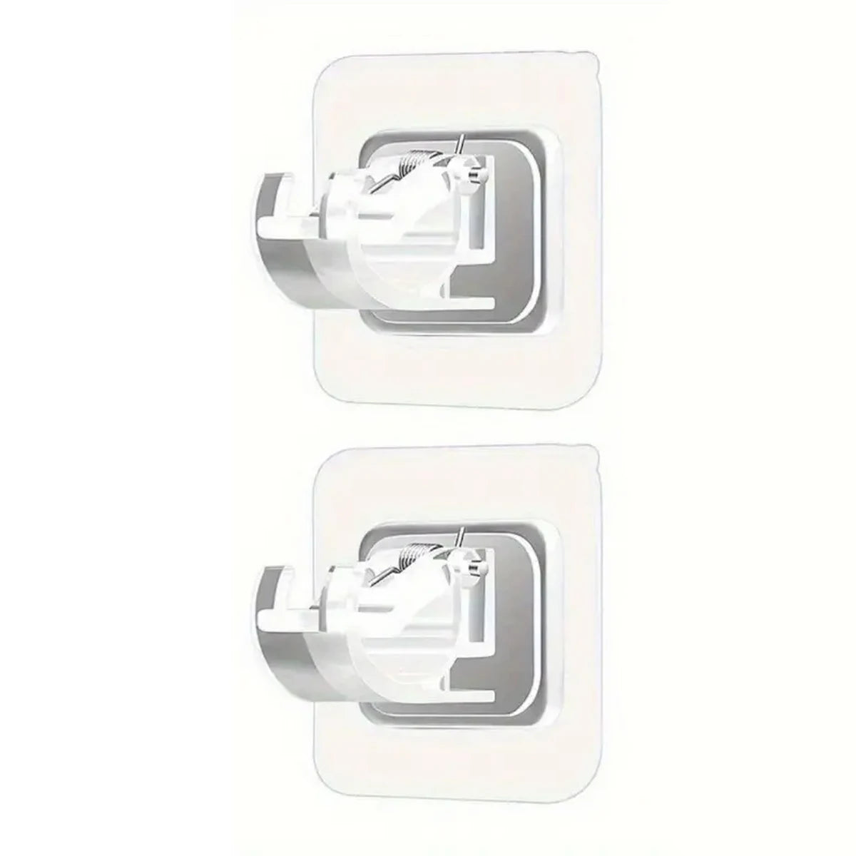 A pair of white self-adhesive curtain rod holders with no-drill installation.
