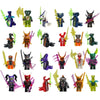 A collection of golden ninja building block figures in various colors and styles.