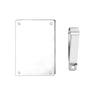 A silver rectangular clip decoration for a car visor.