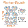 A sheet of rainbow-colored window stickers featuring heart shapes with cat and butterfly designs.