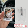 Three clear photo clips with a romantic couple image are shown being held against a car interior background.