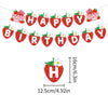 A decorative banner featuring strawberry-themed birthday decorations with happy and birthday text.