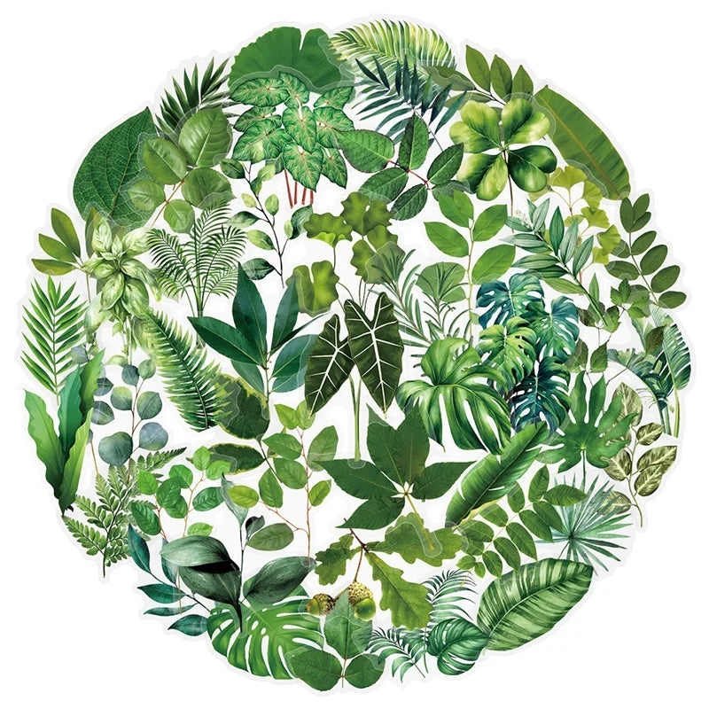 Green Leaf PET Stickers for Scrapbooking and Journaling (50 Pack)