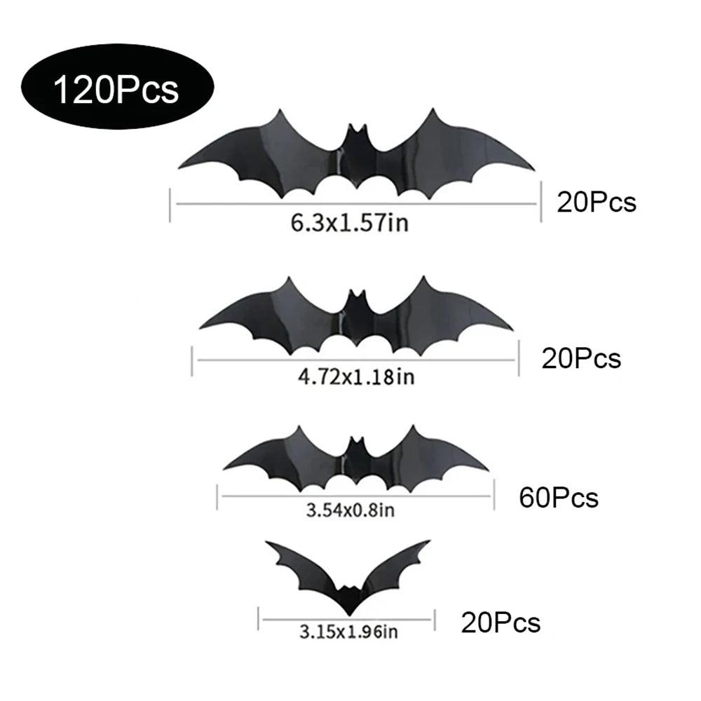 3D Halloween Bat Wall Decorations (Set of Black PVC Bats)
