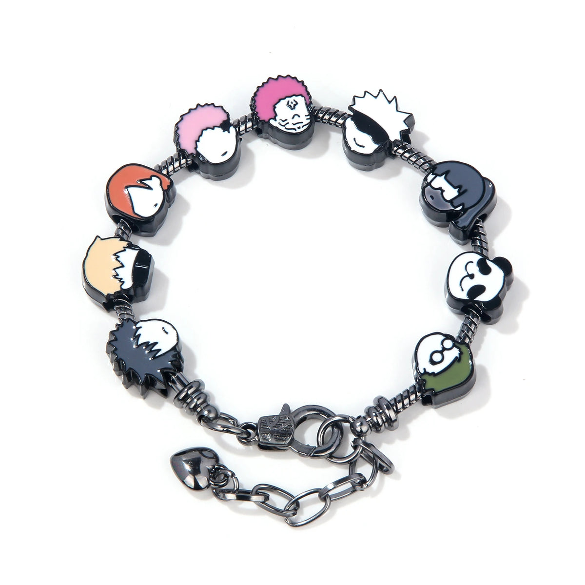 Charm bracelet featuring Jujutsu Kaisen characters Itadori, Fushiguro, and Gojo.